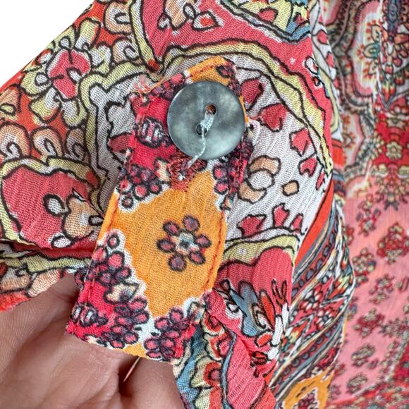 Westport Colorful Lightweight Sheer Cuffed Short Sleeve Button Up Blouse Size XL - Picture 5 of 8